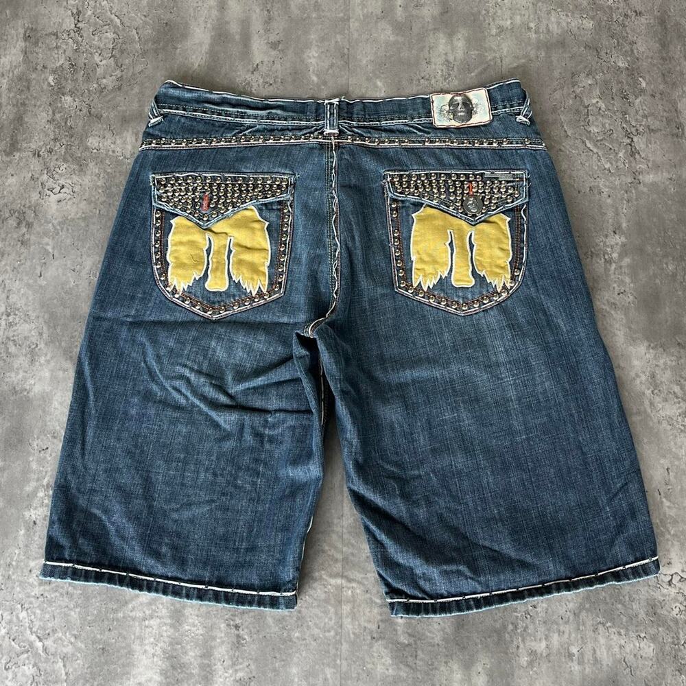 Crazy Vintage Y2K Baggy Jnco Style Grunge Rhinestone Shorts